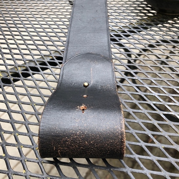 Vintage Ralph Lauren Leather Black Belt with round brass buckle/ peg Distressed main image 12